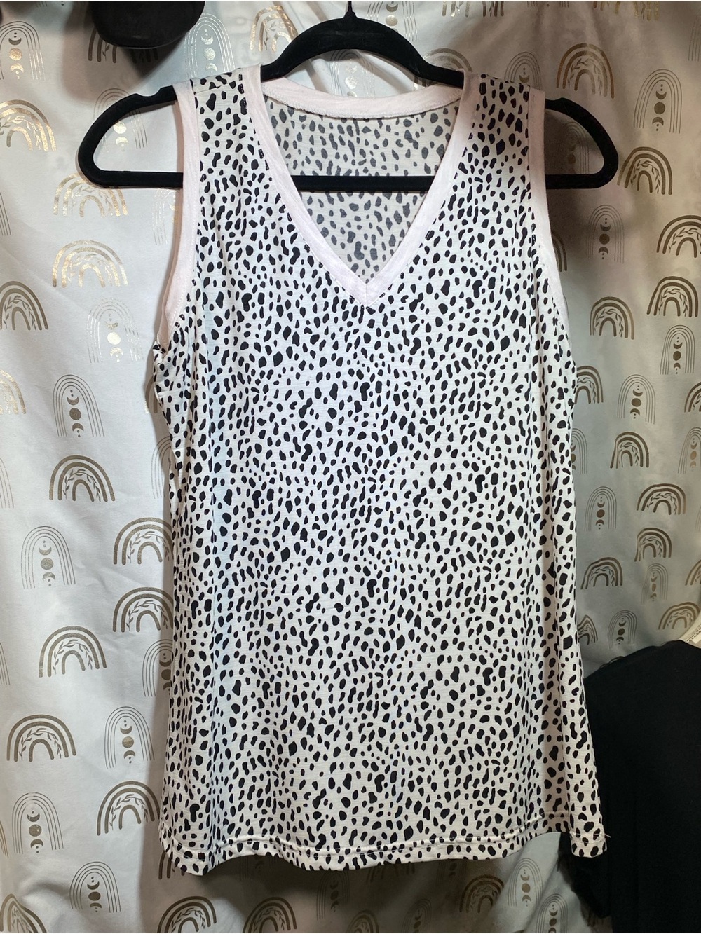 V-Neck Sleeveless Spot Print Tank Top - White/Black